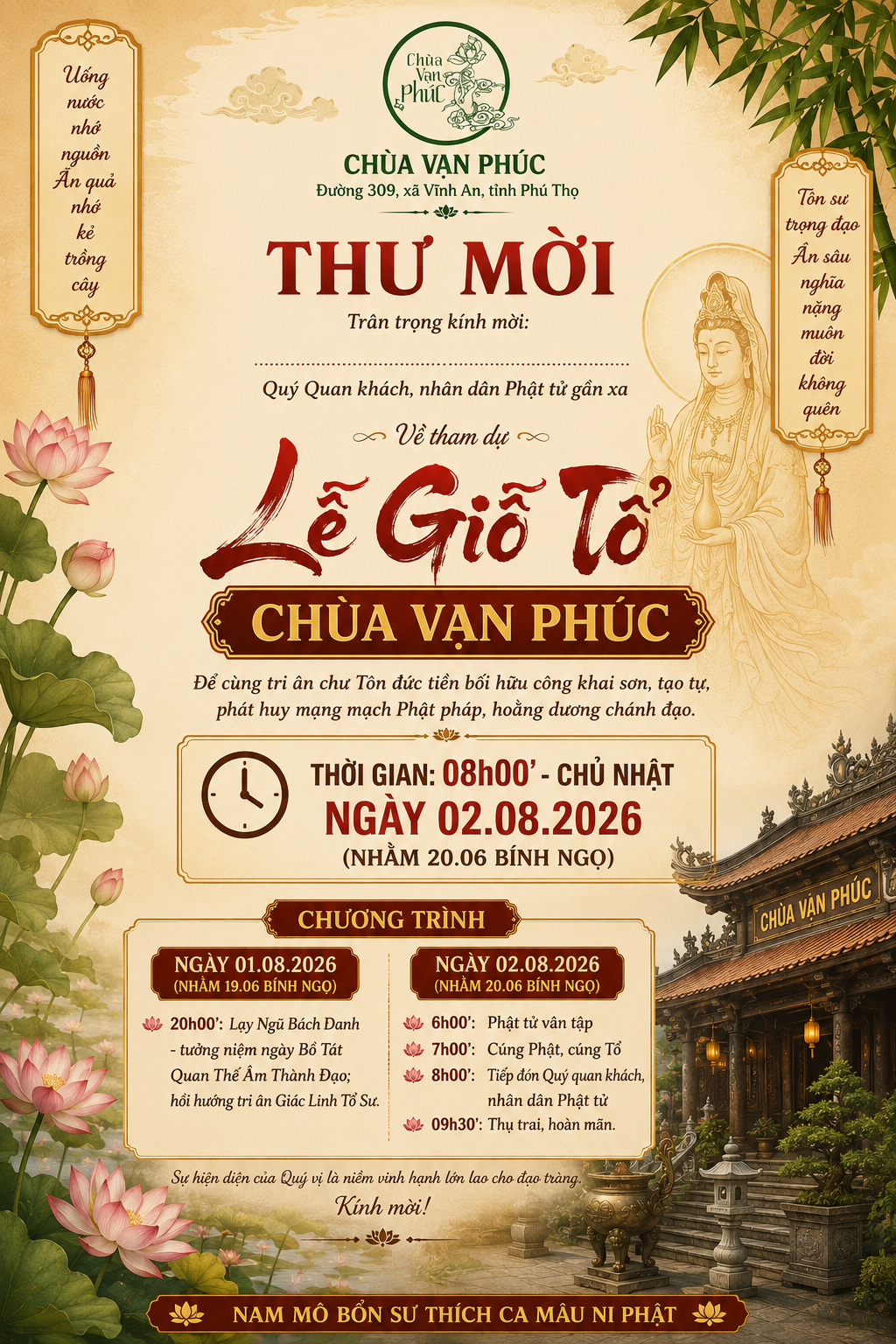LỄ GIỖ TỔ CHÙA VẠN PHÚC NĂM 2026 – TRI ÂN TỔ SƯ, TIẾP NỐI MẠNG MẠCH PHẬT PHÁP
